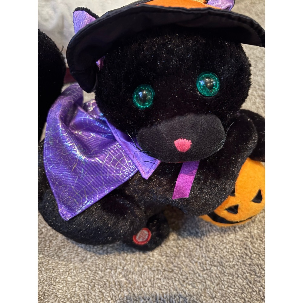 Avon Halloween Black Cat Witch Plush Purple Pumpkin Glitter Decor Vintage